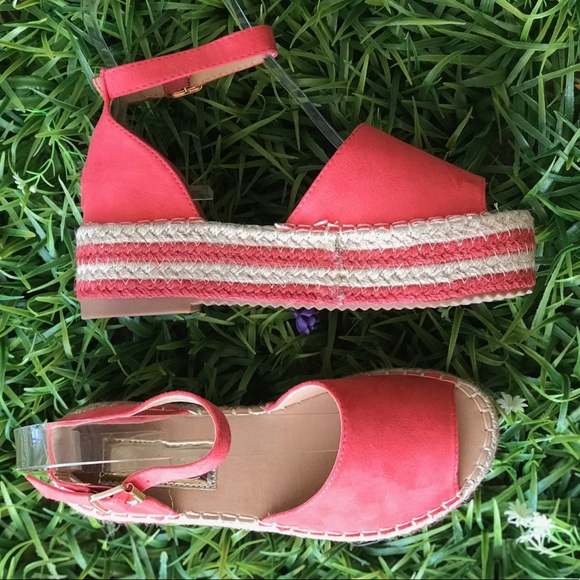 Elegant Collection Shoes - Elegant Coral Espadrille Platform Flatform Sandals